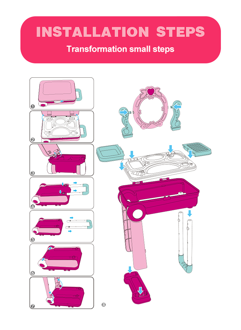 Fashion suitcase kid beauty toy princess pretend makeup toy dresser set