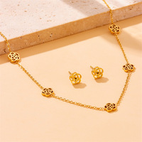 Ensemble de bijoux élégants en acier inoxydable 316L doré, collier, bracelet et boucles d'oreilles à fleurs ajourées, pour femmes, cadeaux élégants