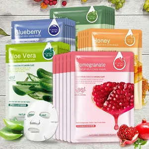 Natuurlijke Fruit Plant Facial Gezichtsmasker Hydraterende Olie-Control Blueberry Komkommer Granaatappel Fruit Aloë Gezicht & Body Sheet Masker