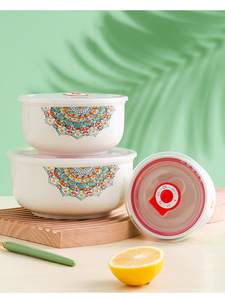 <span class=keywords><strong>Bol</strong></span> en céramique 3 ensembles de boîte à déjeuner micro-ondes ouverture de la boîte fraîche cadeaux promotionnels porcelaine peut être imprimé LOGO (C018) - Product Image 5