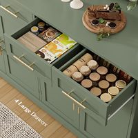 Buffet de cuisine vert haut avec 4 tiroirs, grand meuble de bar à café, table de buffet moderne pour salle à manger et salon