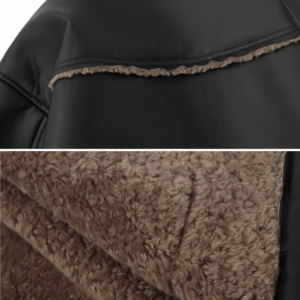 LAYENNE Veste en <span class=keywords><strong>cuir</strong></span> PU à épaules tombantes pour hommes Plus Size Sherpa Vintage Style Turn Down Collar Winter Puffer Jacket Unisex - Product Image 5