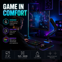 Support de moniteur ergonomique à mouvement complet avec ressort à gaz USB RGB LED, rotation à 360°, robuste, pour moniteur de 17 à 32 pouces