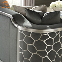 Classique Antique européen en acier inoxydable cadre strié personnalisable salon velours meubles loisirs haut de gamme Villa canapé