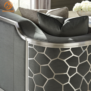 经典仿古欧式不锈钢框架条纹可定制客厅天鹅绒家具休闲高档别墅沙发 - Product Image 5