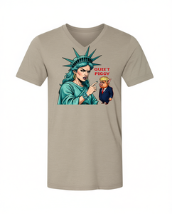 Camiseta Gráfica Quiet Piggy Liberty Edition, Unisex, Cuello en V, Manga Corta, Color Gris, Impresión Digital, Ropa Promocional - Product Image 1