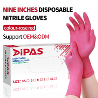 Gants en nitrile jetables personnalisables, 9 pouces, rouge rosé, sans latex, sans silicone, sans poudre, texture grainée sur les doigts