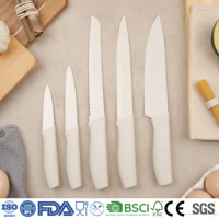 Ensemble de couteaux de chef JH en acier inoxydable 5 pièces, lames blanches, manches en plastique ambidextres, multifonction, affûtés à la main, pour la cuisine