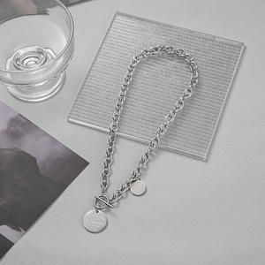 Kalung Liontin Wanita Trendy Geometris Hip Hop Lapis Perak Bahan Stainless Steel Rantai Choker untuk Pesta Grosir - Product Image 6