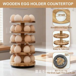 Estante para huevos de madera maciza con bandeja giratoria de varios niveles, adecuado para huevos de pato, almacenamiento en la cocina, decoraciones navideñas y - Product Image 5