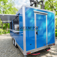 Camion de restauration rapide mobile Greenfist GF-S570 de haute qualité, remorque carrée bleue, résistant à la rouille, 4 roues en acier inoxydable, optionnel avec climatisation