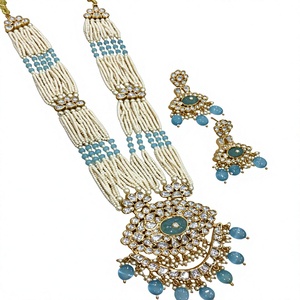 Hermoso conjunto de collar de moissanita Kundan hecho a mano, joyería tradicional de alta calidad para bodas y celebraciones a la venta. - Product Image 4