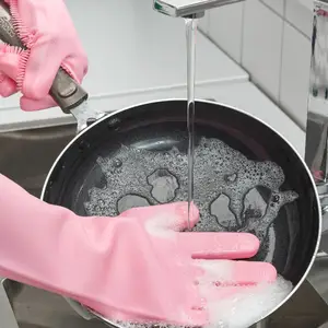 Sarung tangan silikon pembersih karet antiair penggosok cuci piring 160g tahan panas kualitas tinggi untuk dapur rumah tangga