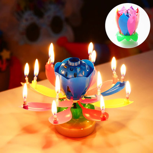 Vela <span class=keywords><strong>Musical</strong></span> Creativa Romántica con Forma de Flor de Loto de MOYI, Vela Giratoria que Canta para Pastel de Cumpleaños - Product Image 2