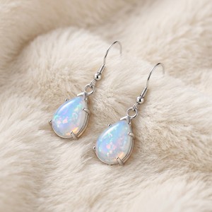 Ear Enlace Oem Odm Silver Plated Prong Set Teardrop <b>Opal</b> Dangle Hook <b>Earrings</b> Natural Gemstone Women Jewelry Wholesale - Product Image 2