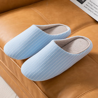 Chaussons d'hiver japonais unisexes pour l'extérieur, doux, chauds, respirants, avec doublure en coton et semelle en mousse à mémoire de forme antidérapante à rayures