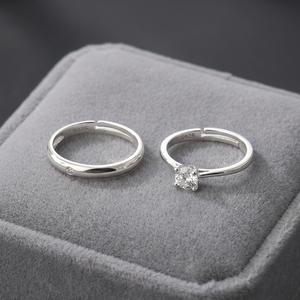UM Jewelry 18K Gold Plated Stainless Steel Gemstone <b>Rings</b> Zircon Engagement <b>Couple</b> Heart Shape Claw Setting Trendy Daily Wear - Product Image 1