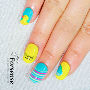 Sea Ocean Theme No Charms Artificial Nail Art Tips Diseños amarillos Uñas para niños para niñas Tropical Beach Glue Abs Press on Nails - Product Image 3