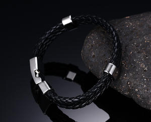 2023สแตนเลสถักสร้อยข้อมือหนังผู้ชายที่เรียบง่ายสแตนเลสสร้อยข้อมือหนังสร้อยข้อมือสายรัดข้อมือ - Product Image 4