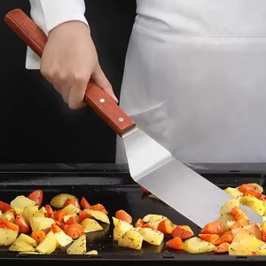 Spatule à gril extra longue en bois Spatule à barbecue en acier inoxydable massif Spatule lisse rivetée avec manche en bois - Product Image 1