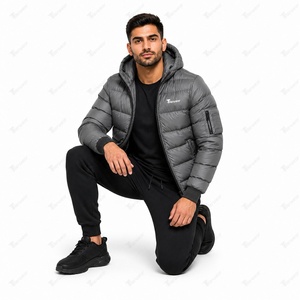 Chaqueta Acolchada de Lona Gris con Capucha para Hombre, Cortavientos, Impermeable, con Relleno de Poliéster, Cierre de Cremallera, Ropa Urbana, Ropa de Invierno - Product Image 3