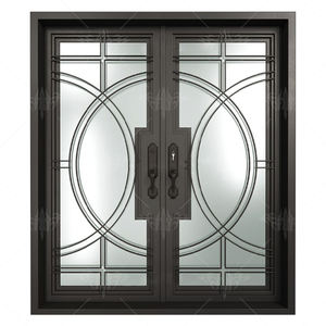 Pintu gerbang besi foto Modern mewah kustom desain pintu besi tempa logam eksterior Perancis besi kaca pintu masuk depan - Product Image 5