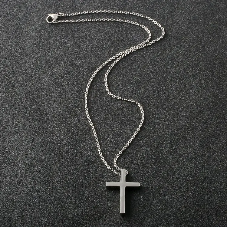 Waterdichte Cross Voor Mannen Ketting-Cubaanse Collier Voor Man-Minimalistische Rvs Zilveren Kruis Hanger