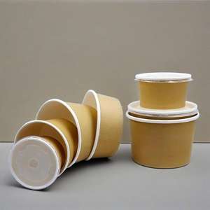 ราคาขายส่ง ถ้วยกระดาษคราฟท์สำหรับบรรจุอาหาร เกรดอาหาร ใช้แล้วทิ้ง พิมพ์โลโก้ได้ตามต้องการ  แบบหนา สำหรับใส่ซุป ข้าวต้ม หรืออาหารประเภทอื่นๆ - Product Image 4