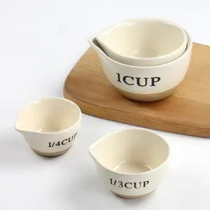 Custom Japanese Style Ceramic Measuring Cups Creative Kitchen Set Of 4 Measuring Cup Bowl