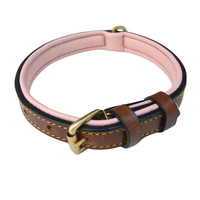 Collier pour chien en cuir véritable vintage cousu main, rembourrage en cuir rose doux, boucle en laiton, anneau en D, large et confortable, vente en gros