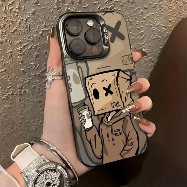 AilesTecca Funny Cartoon Carton Man Colour Silver IMD Hard Back Cover Phone case for iPhone 15 16 17 Pro Max 14 Plus 13 12 11