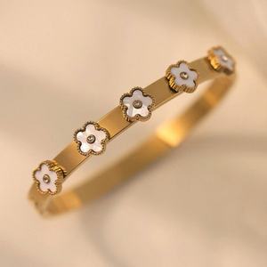 Brazaletes de Oro Macizo Resistentes al Agua con Bisagras, Joyería de Acero Inoxidable Antideslustre, Brazaletes con Diseño de Flor para Mujer - Product Image 6