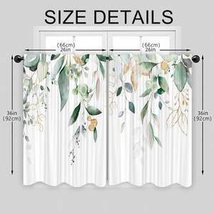 Rideaux courts pour cuisine, motif botanique eucalyptus vert sauge et or, style aquarelle, pour café, 2 panneaux - Product Image 4
