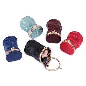 Ando <b>Bag</b> Genuine Cowhide Leather Lipstick Case <b>with</b> <b>Mirror</b> Mini Round Cosmetic Organizer Pouch - Product Image 2