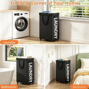Panier à linge roulant de 90 L sur roulettes, panier à linge de 29 pouces avec roulettes et sac en filet amovible - Product Image 3