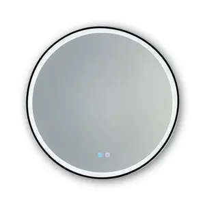 Miroir intelligent mural rond en acier inoxydable miroir de maquillage pour salle de bain écran tactile désembuage miroir de salle de bain avec lumière