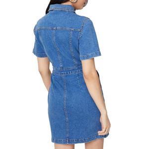 เดรสยีนส์แขนสั้นติดกระดุมคุณภาพสูงสำหรับผู้หญิงรุ่นใหม่ล่าสุด พร้อมกระเป๋า - Product Image 2