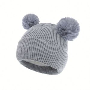 Children Warm Knitted Beanie <b>Hat</b> With 2 Pom Pom <b>Winter</b> <b>Hat</b> for Kids and Baby - Product Image 2