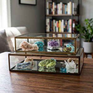 Antique brass and Glass Display Jewellery Boxes with shelf. Decorative glass boxes - Product Image 3