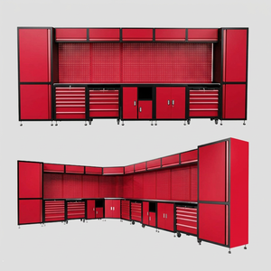 Banc de travail robuste en acier inoxydable 200 kg, revêtement poudré, panneau perforé, armoire à outils modulaire pour garage, verrouillable, 12 tiroirs, certifié CE - Product Image 1