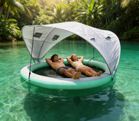 Isla Flotante Inflable Redonda con Toldo para el Sol, Directo de Fábrica, Hamaca Flotante para Fiestas Acuáticas para Varias Personas, para Adultos