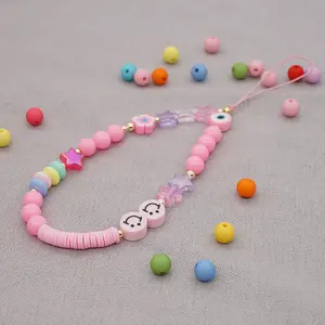 Bohemian ethnic style mixed colors mixed beads heart stars soft ceramic smiley heart cell phone lanyard