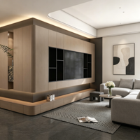 Meuble TV mural sur mesure en bois, meuble TV pour salon, console multimédia suspendue élégante et mate avec éclairage LED ambiant
