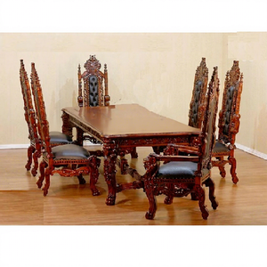 Juego de Mesa de Comedor de Madera Antigua con Sillas de León, Estilo Clásico Maharaja, Juego de Comedor de Madera Sólida, Juego de Mesa de Comedor de Madera Real en Oferta - Product Image 1