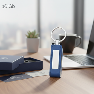 Chiavetta USB 2.0 in Pelle Blu 22x105mm, 128GB con 32GB di Memoria Integrata, Logo Stampato per Uso Promozionale o Regalo - Product Image 3