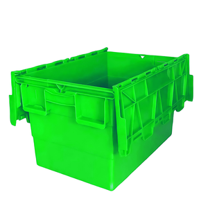 Warehouse Plastic Moving Crate Nestable Storage Attached Lid Containers Round Trip Tote Logistic Box For Transport
