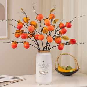 กิ่งผลไม้ส้มจี๊ดเทียมคุณภาพสูงแบบขายส่ง ผลเบอร์รี่สีเขียว สำหรับตกแต่งบ้านในวันคริสต์มาสและวันขอบคุณพระเจ้า - Product Image 3