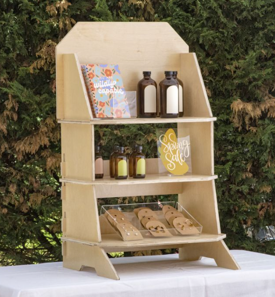 Apache Customized Portable Wooden Floor Standing Display with Configurable Shelves, Hooks, Pegs — view 5