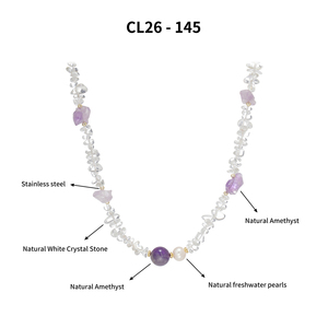 Collier en <span class=keywords><strong>perles</strong></span> de quartz améthyste naturel et de quartz clair, <span class=keywords><strong>perles</strong></span> d'eau douce, plaqué or 18 carats pour femme CL26-145 - Product Image 2