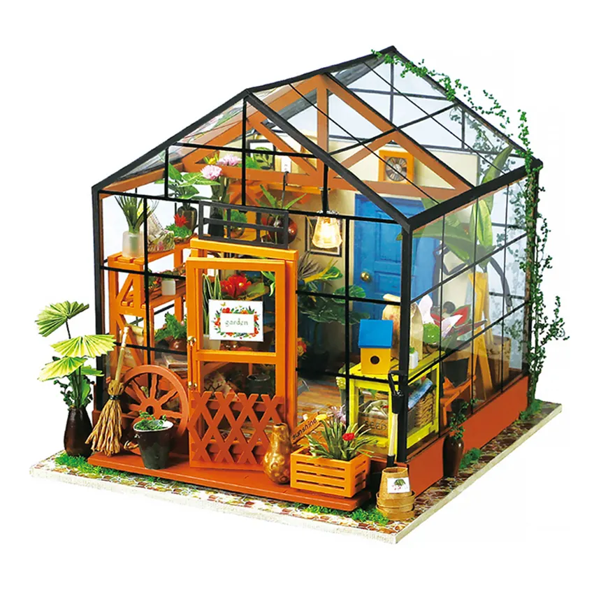 Robotime Rolife 3D Diy Handmade Assembled Wooden Puzzle DG104 Kathy's Green House Miniature Doll House for Dropshipping